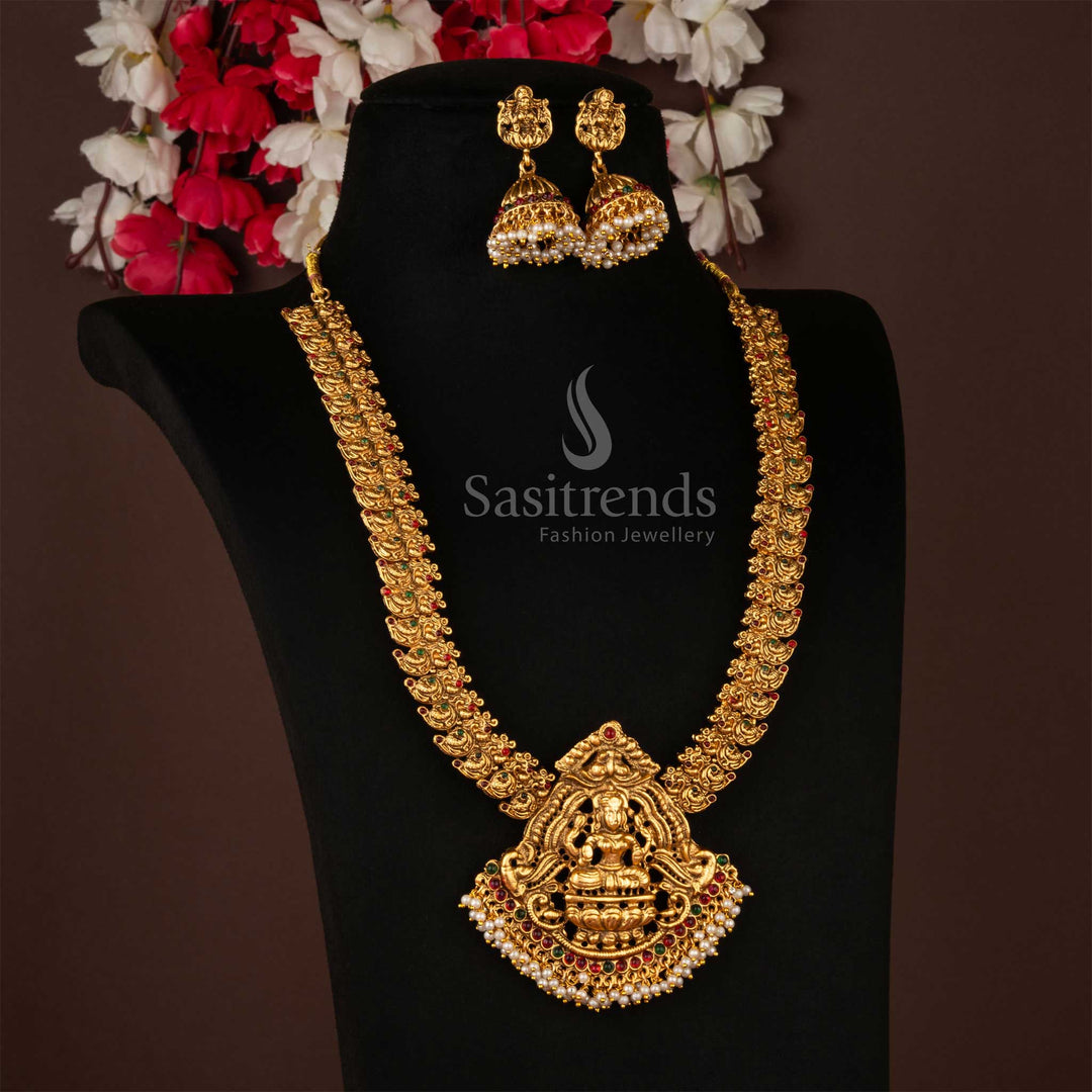 Elegant Lakshmi Temple Necklace Jewellery Set with Jhumka - Sasitrends
