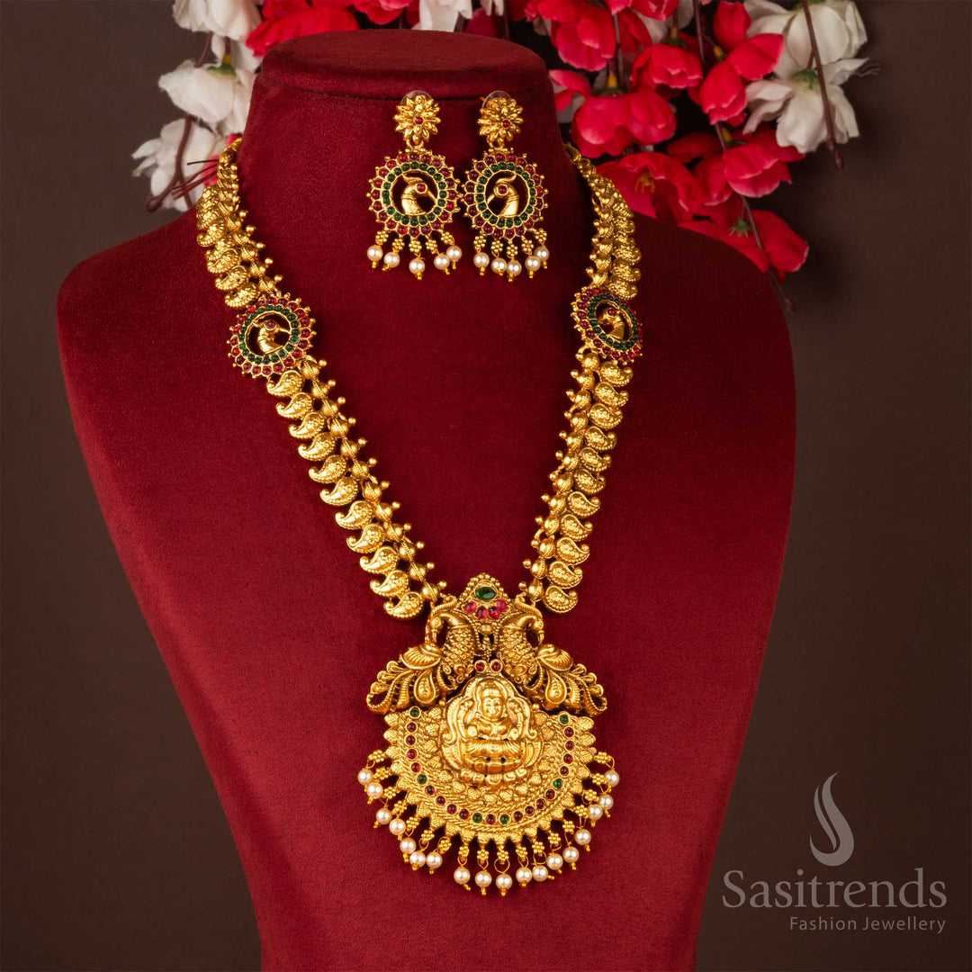 Divine Lakshmi Temple Necklace Set with Earrings - Traditional Jewellery Set - Sasitrends