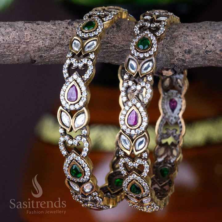 Victorial Plated: Exquisite Traditional Temple Wear AD Stones Studded Bangles