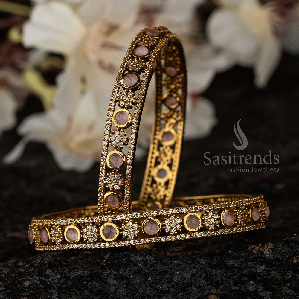 Victorian Plated American Diamond Bangles Pink Sasitrends Online Shopping