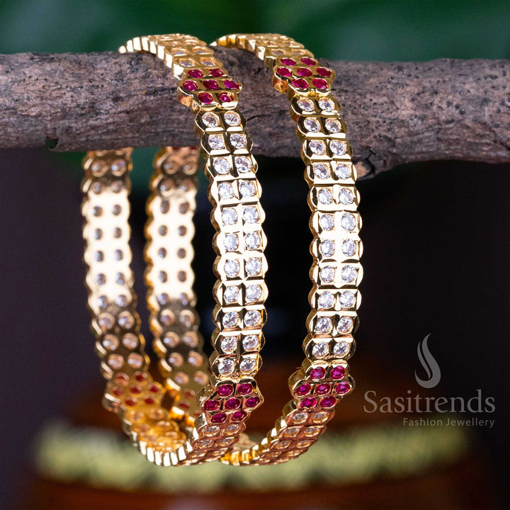 One Year Guaranteed Micro Gold Plated AD Stone Studded Traditional Bangles