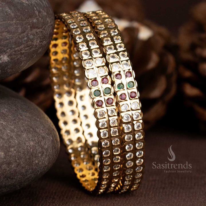 Traditional Micro Gold Plated Multi American Diamond Stone Studded Bangles - Sasitrends