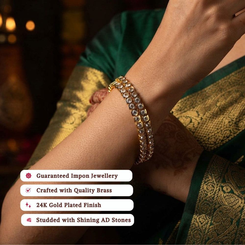 Guaranteed impon Micro gold plated AD stone bangles model image - Sasitrends