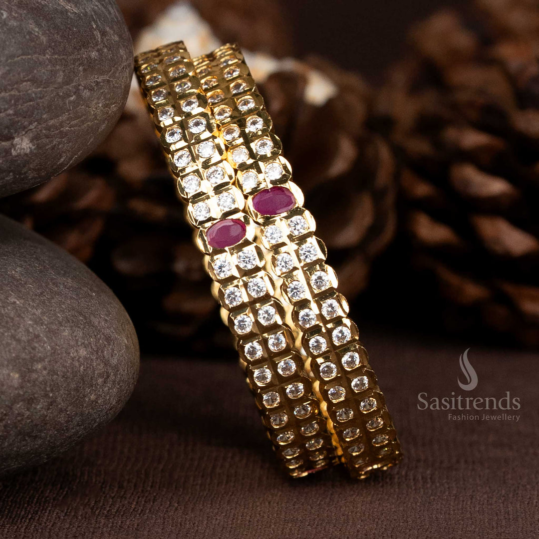 Micro gold plated one gram bangles with structured oval accents - Sasitrends