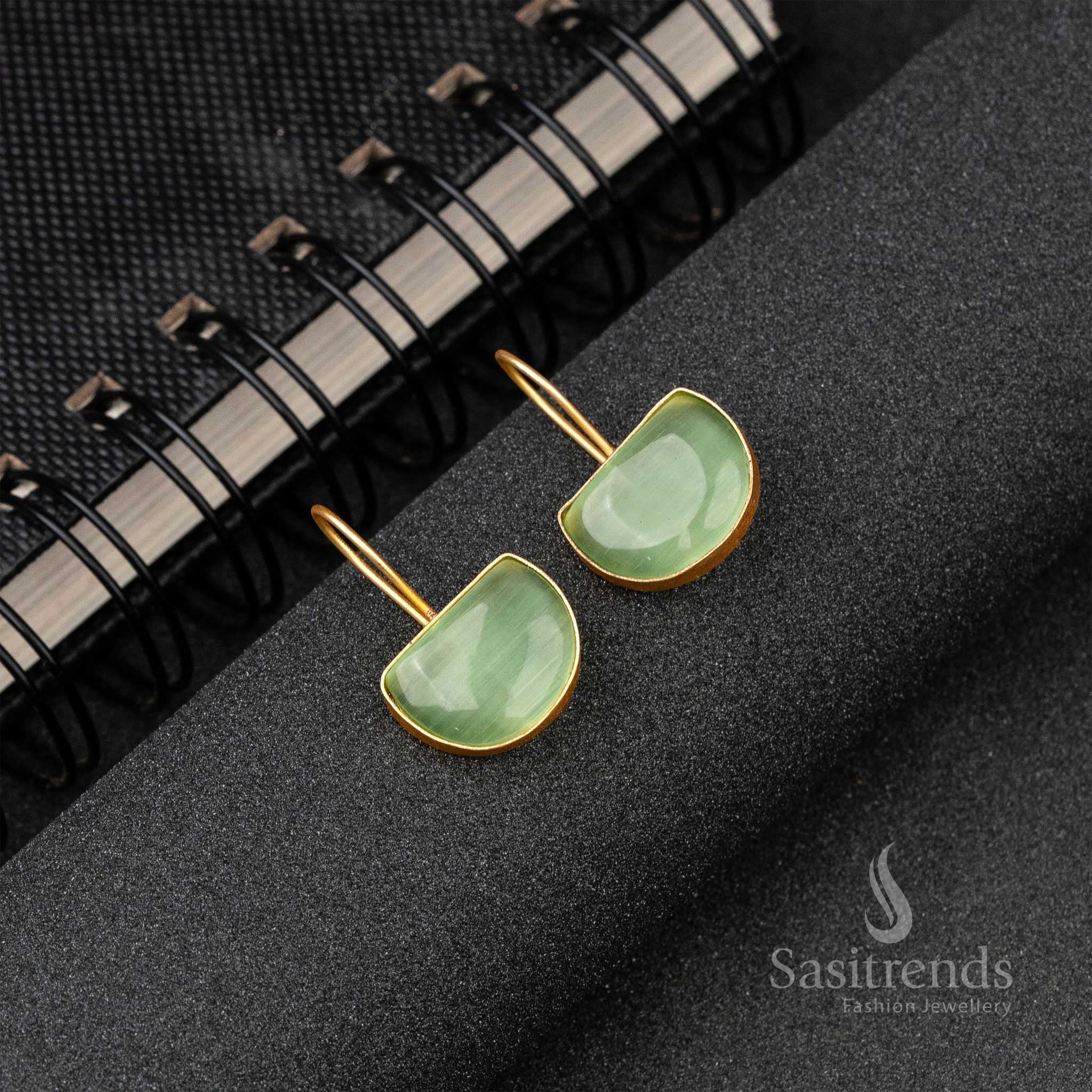 Elegant Gold Plated Mint Monalisa Stone Fish Hook Earrings 