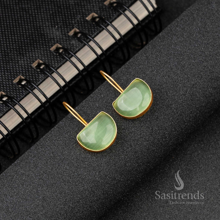 Elegant Gold Plated Mint Monalisa Stone Fish Hook Earrings 
