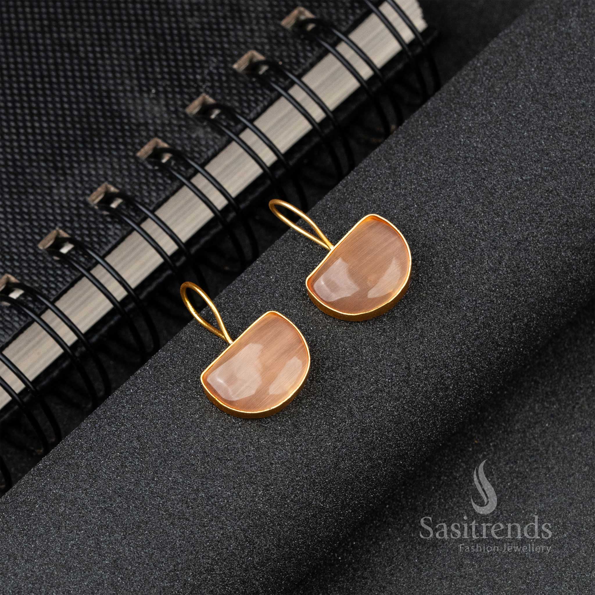 Latest Gold Plated Baby PInk Monalisa Stone Fish Hook Earrings 