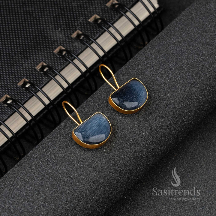 New Gold Plated Blue Monalisa Stone Fish Hook Earrings 