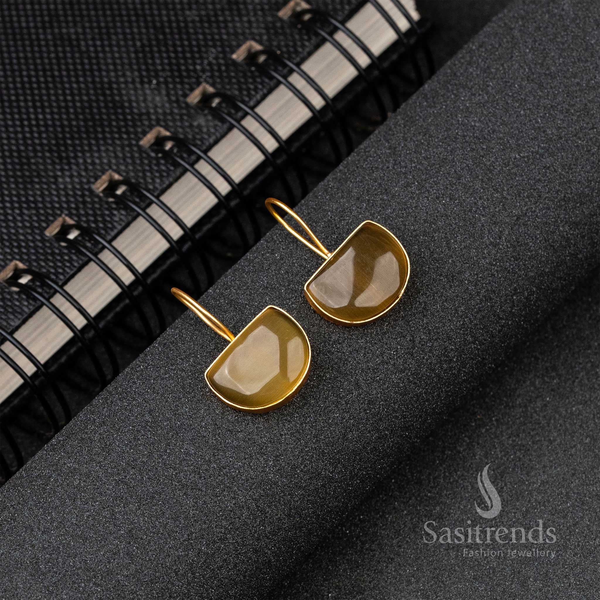 Stylish Gold Plated Smoky Monalisa Stone Fish Hook Earrings 