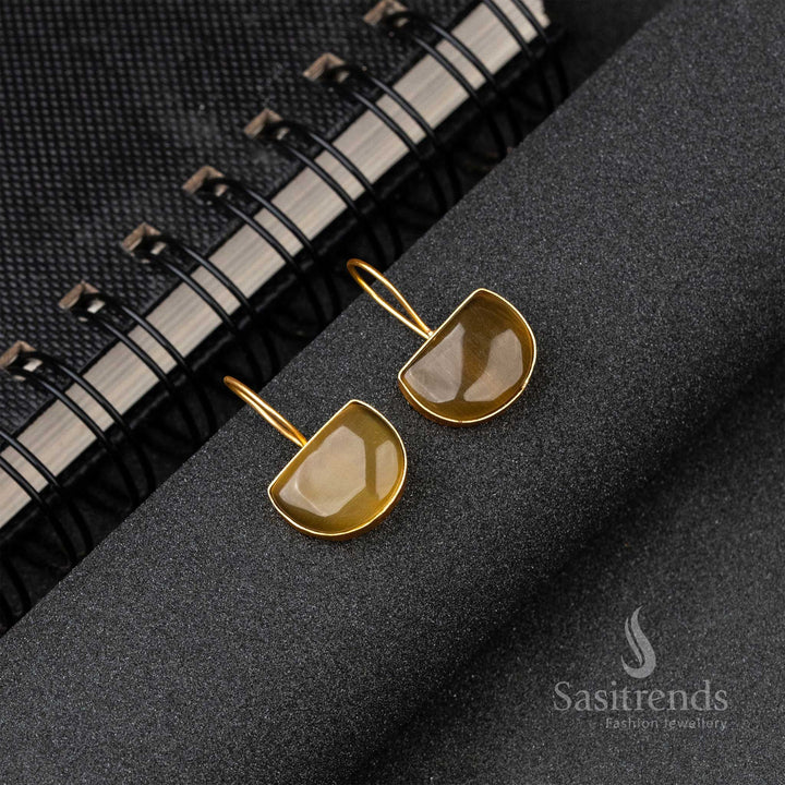 Stylish Gold Plated Smoky Monalisa Stone Fish Hook Earrings 