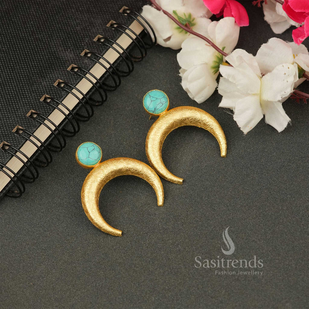 Gold Plated Monalisa Stone Studded Push Back Earrings For Women
