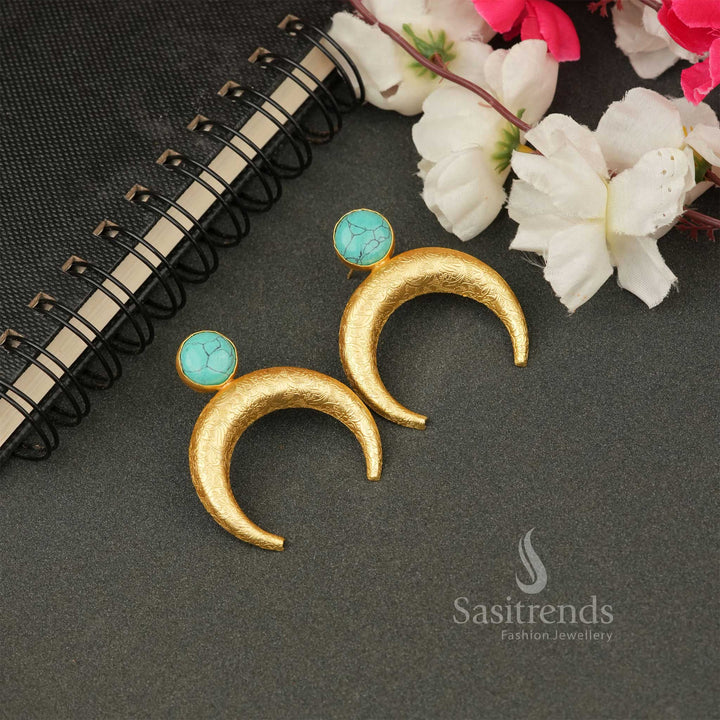 Elegant Gold Plated Moon Designer Monalisa Stone Push Back Earrings