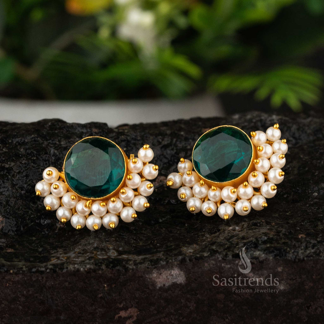 Emerald Green Green Stone Earing Gold-Plated Stone Earrings With