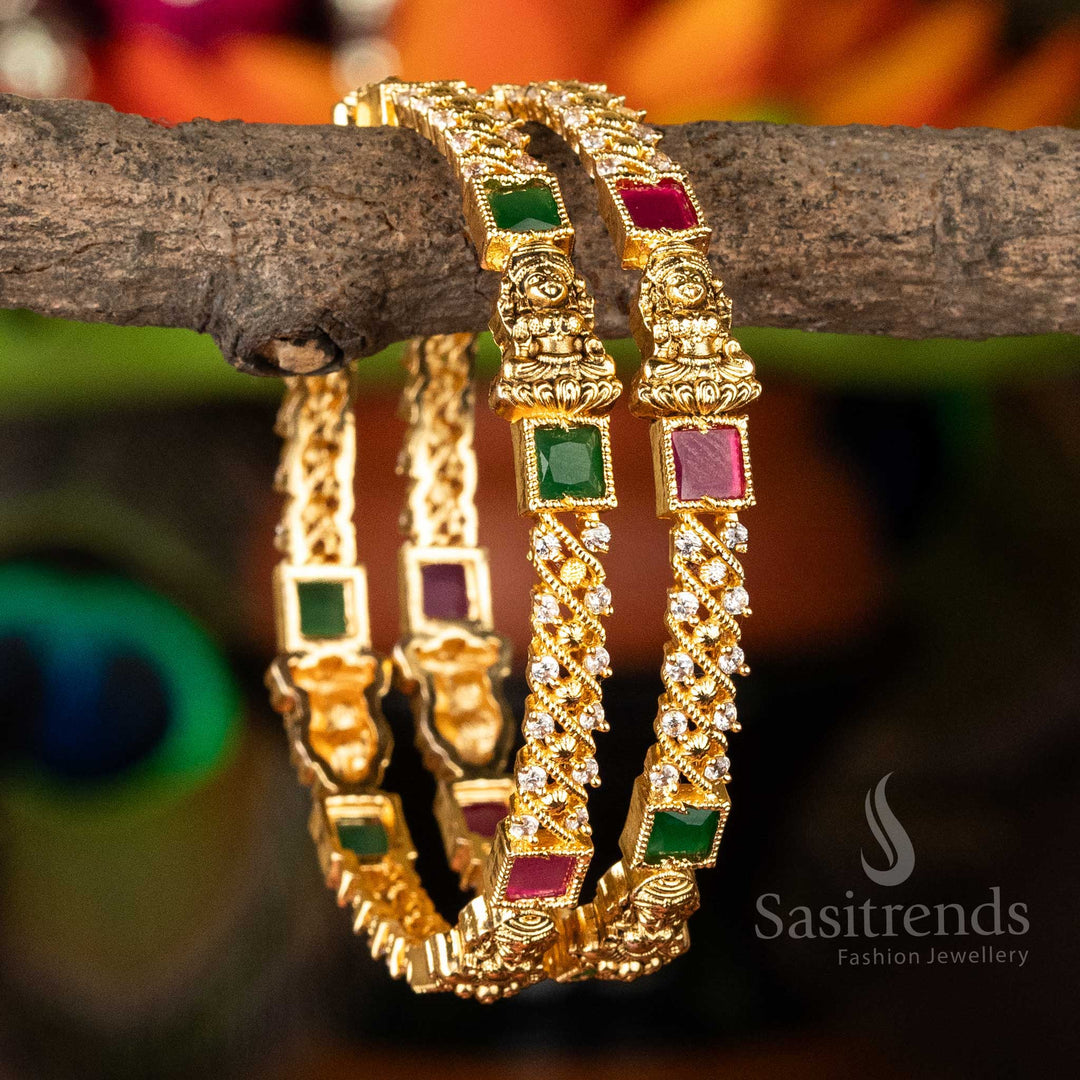 Matt Gold Plated Lakshmi Square And Round Stone Studded Bangles Sasitrends Online Shopping
