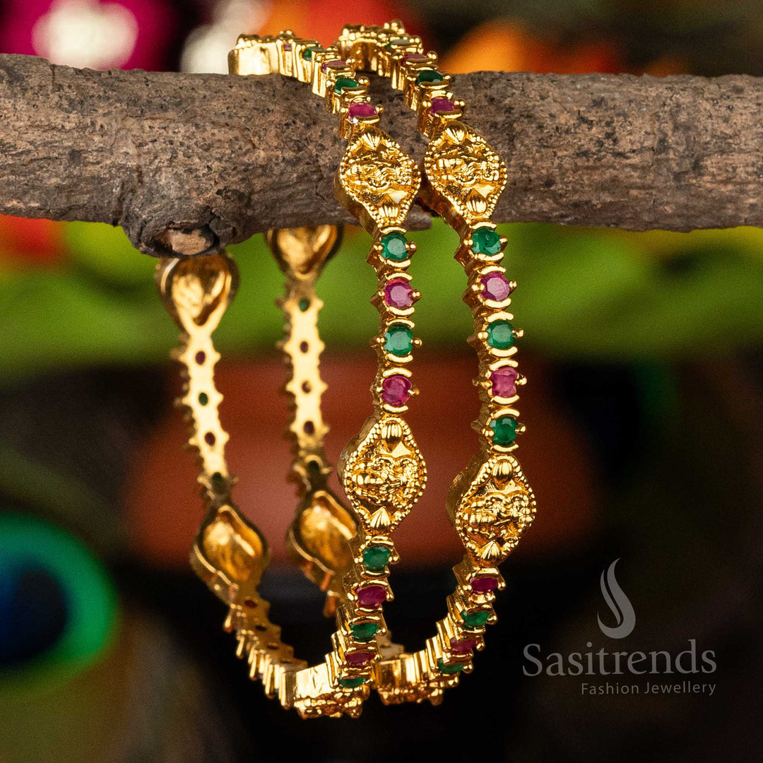 Matt Gold Plated Round Stone Lakshmi AD Stone Studded Brass Bangles Sasitrends Online Shopping
