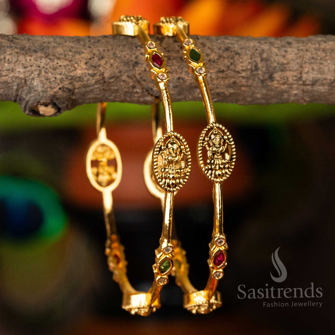 Matt Gold Plated Temple Wear Lakshmi AD Stone Bangles Sasitrends Online Shopping
