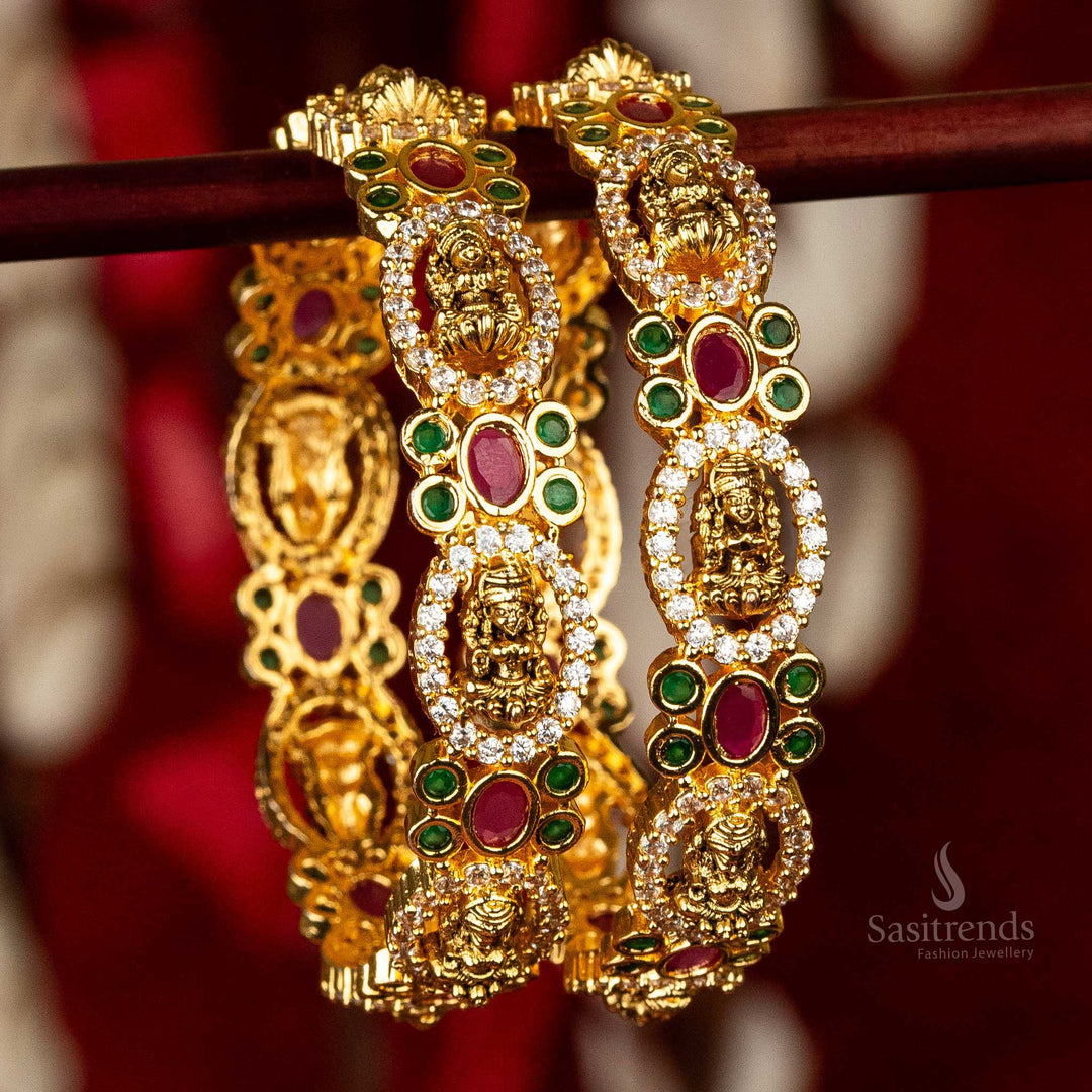 Bridal Bliss Matte Gold-Plated Bangles with Lakshmi Motif  - Sasitrends