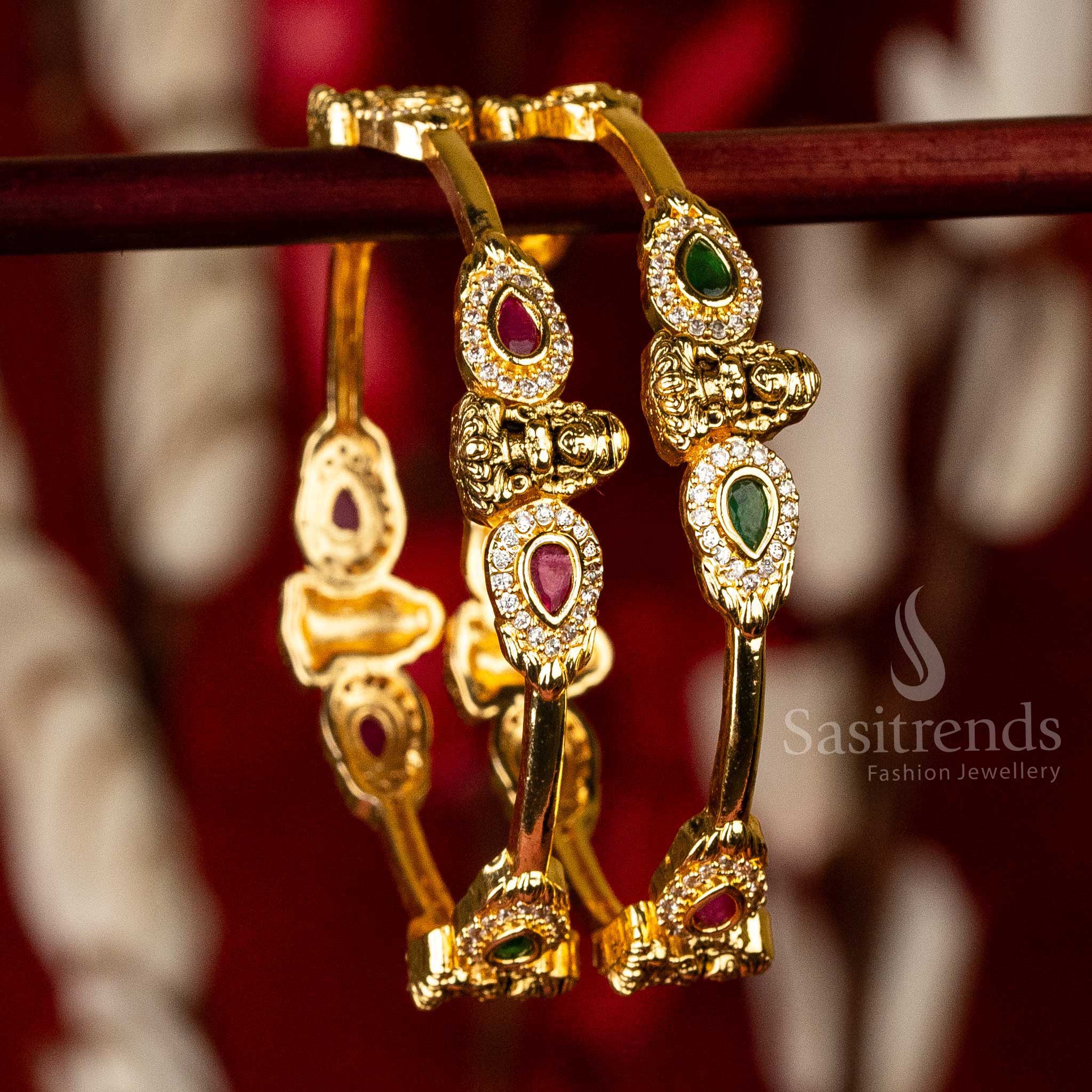 Matte Enchanted Garden Temple Bangles with Leaf Pattern Sasitrends Online Shopping