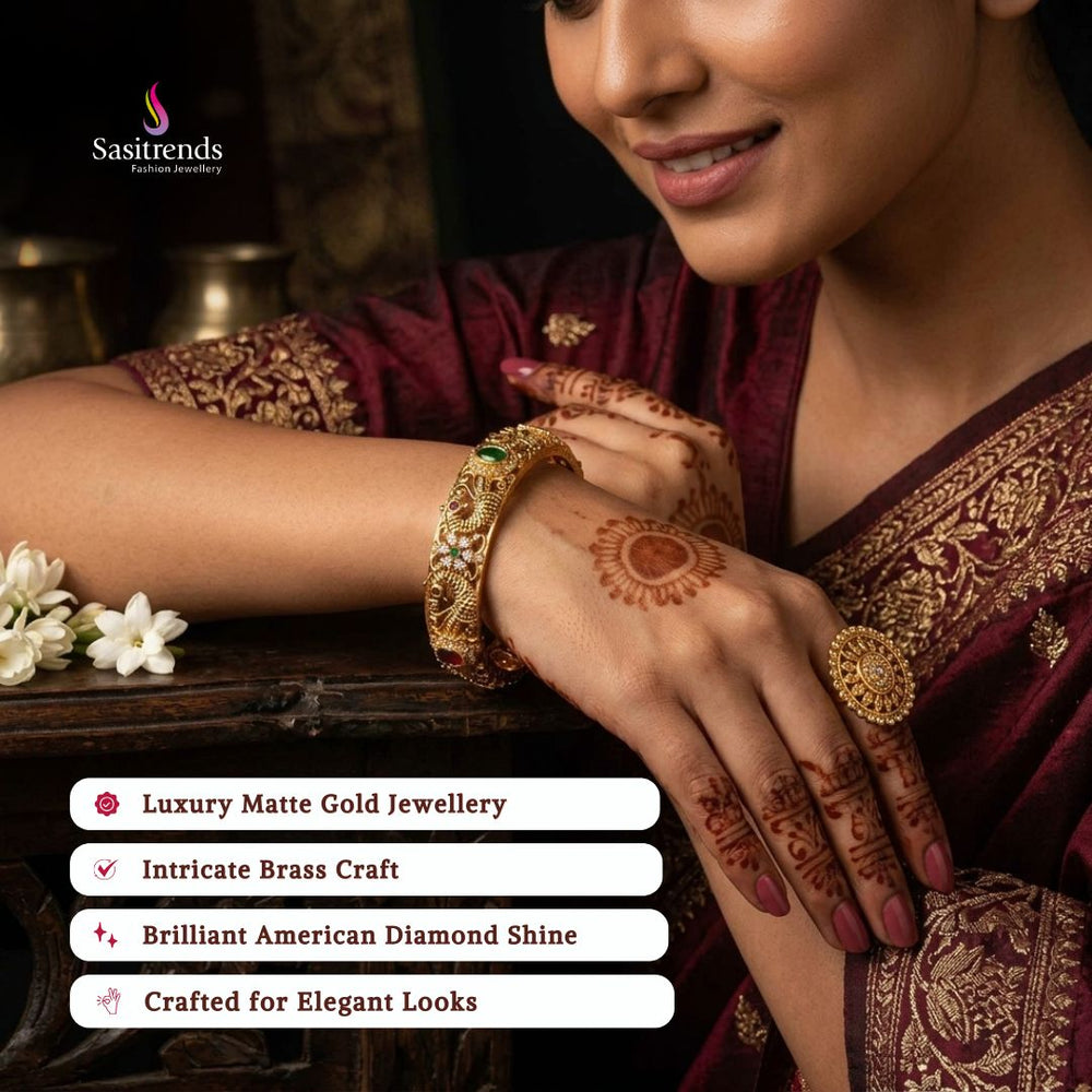 Matte gold plated bangles model image - Sasitrends