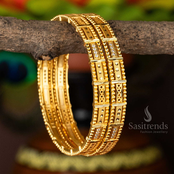 Gold Plated White Stone Studded Forming Bangles Sasitrends Online Shopping