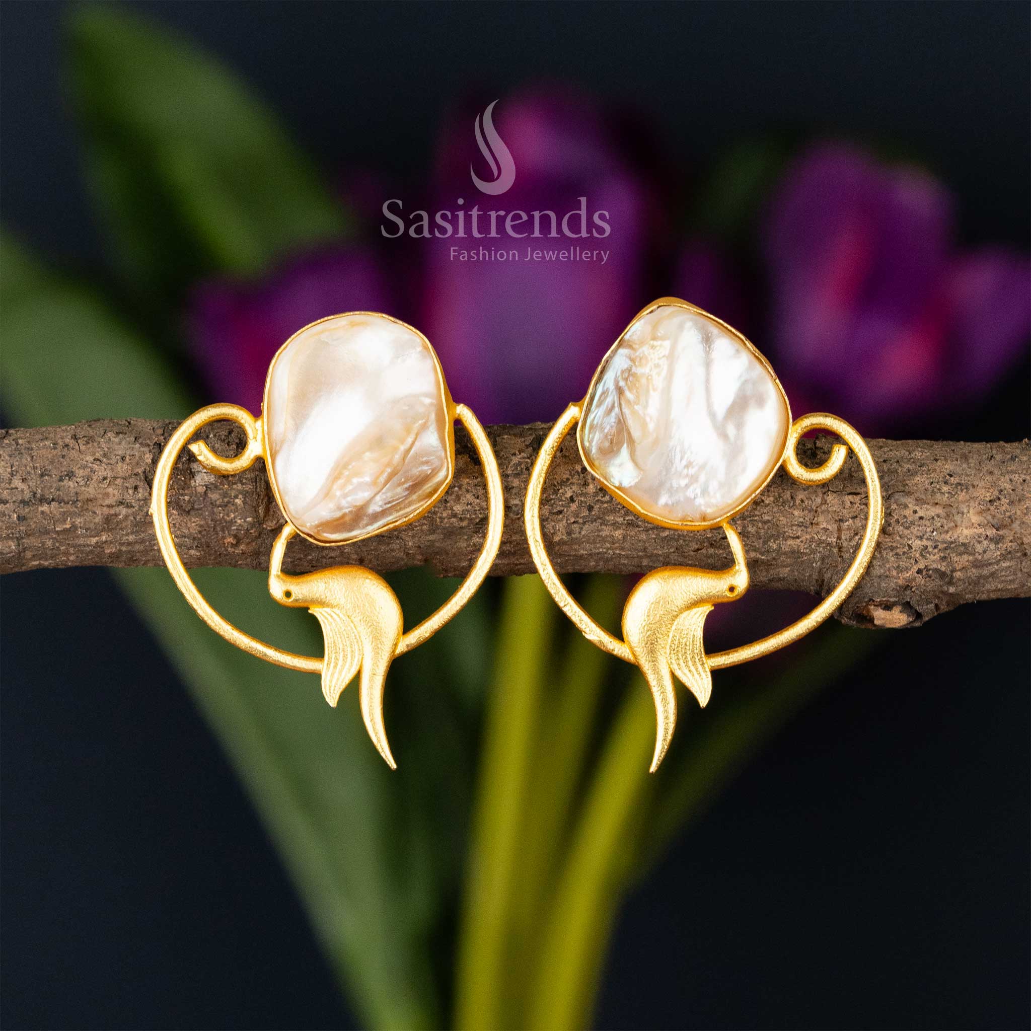 Golden Spiral Pearl Stud Earrings