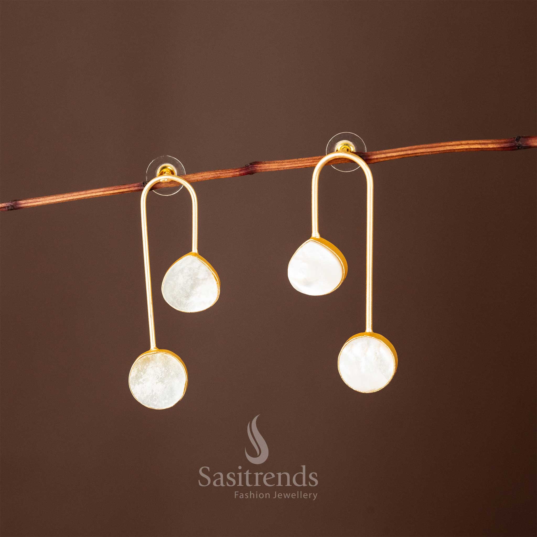 New Arrival: Contemporary Mother of Pearl and Gold-Plated Brass Earring- Sasitrends - Sasitrends