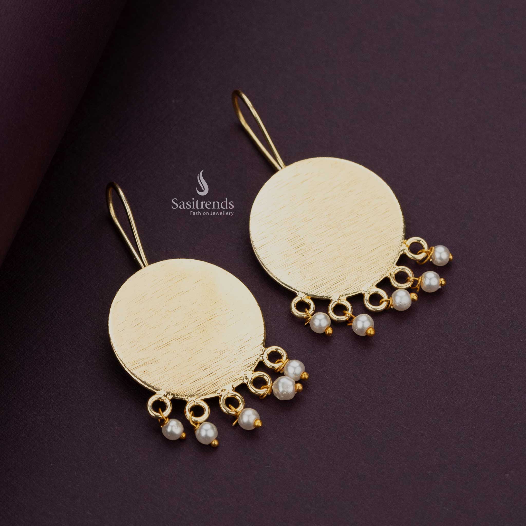 Chic Anaya Gold Plated Disc Pearl Drop Earrings for Office Wear - Sasitrends