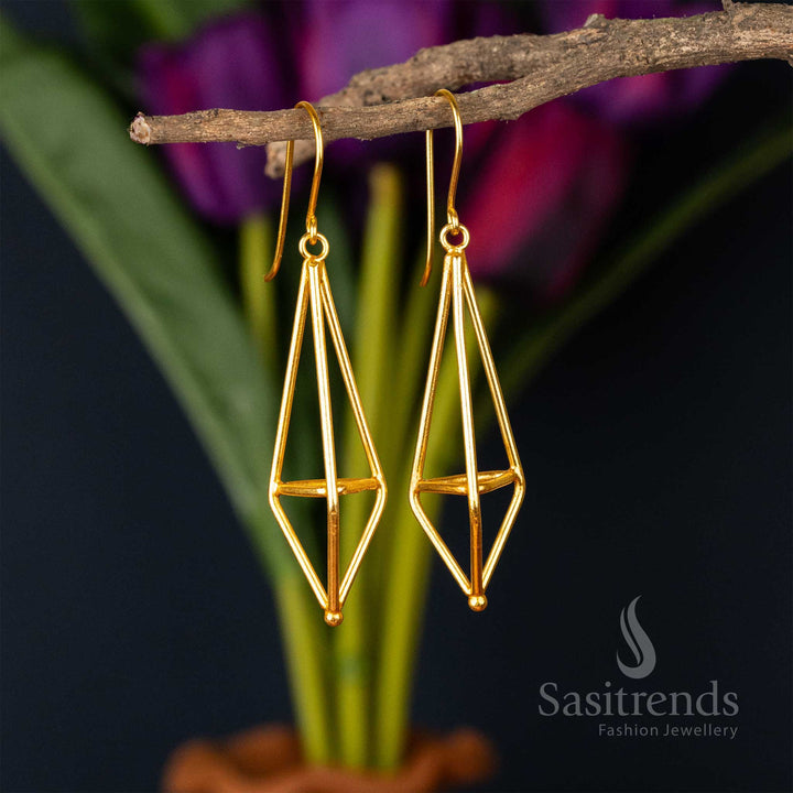 Elegant gold-plated geometric dangle earrings with a sleek design