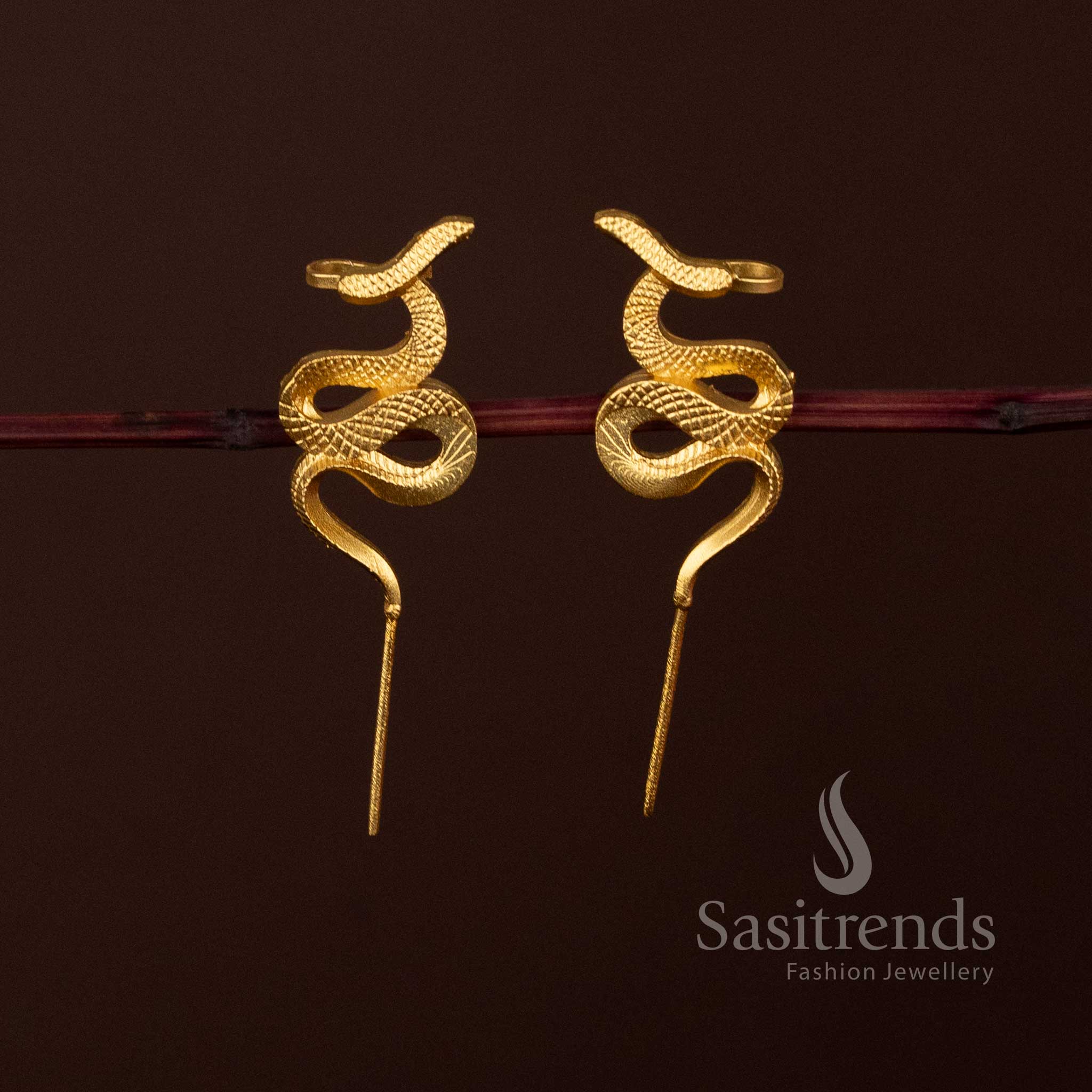 Contemporary gold-plated snake motif earrings with premium modern design - Sasitrends