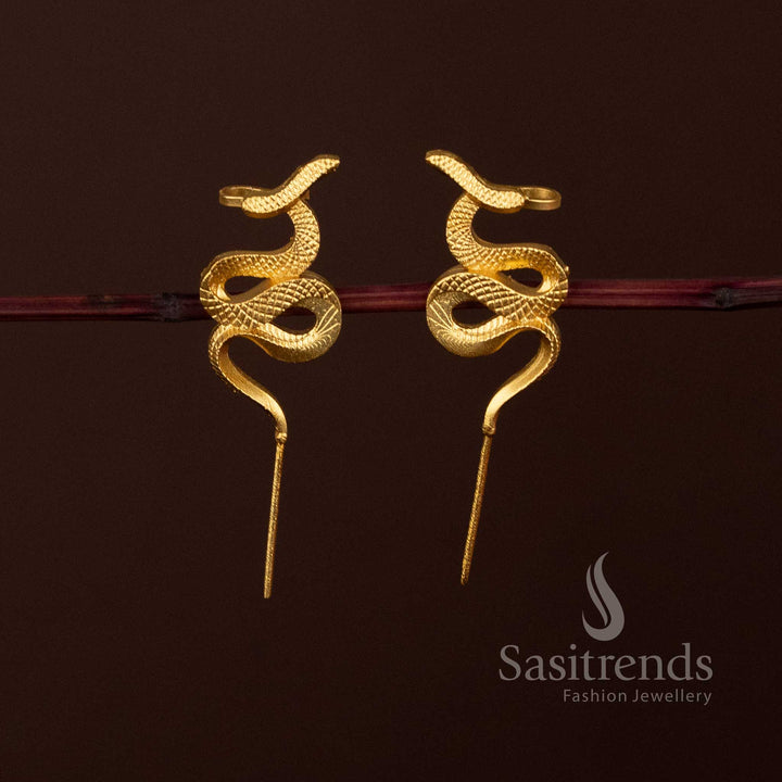 Trendy Golden Silhouettes Contemporary Gold-Plated Snake Motif Earrings