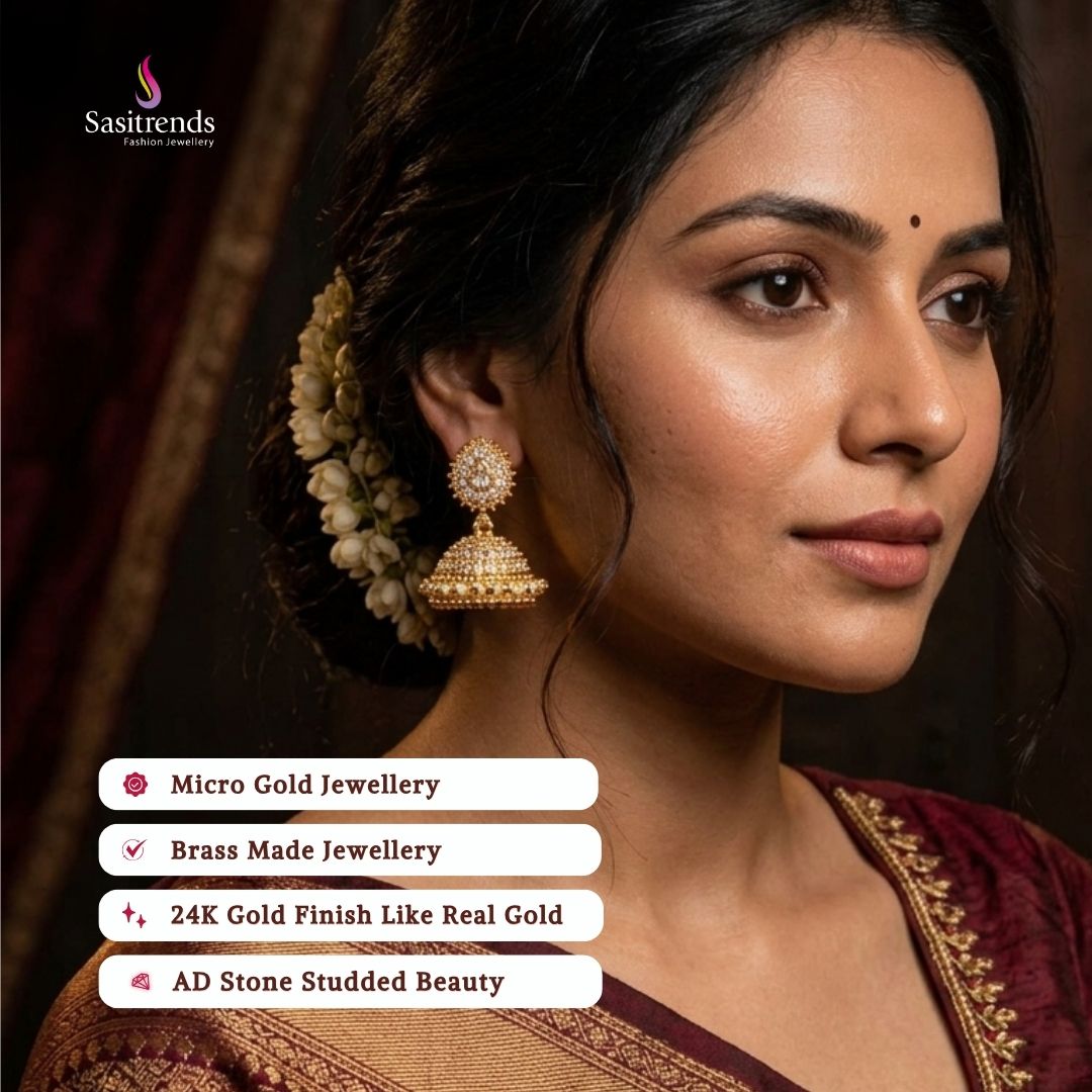 Guaranteed Micro gold plated AD stone earrings model image - Sasitrends