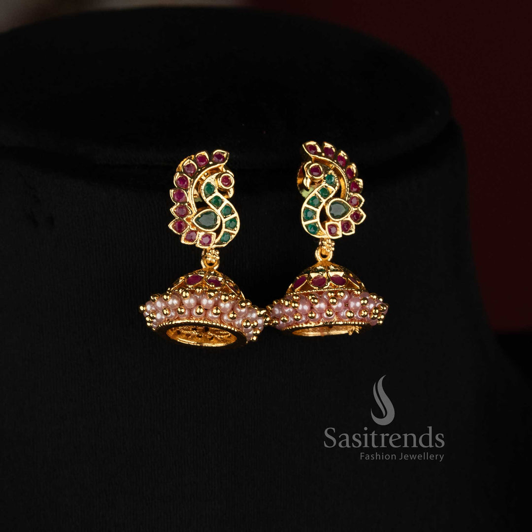 Traditional Micro Gold Plated Peacock Motif Jhumka Earrings - Sasitrends
