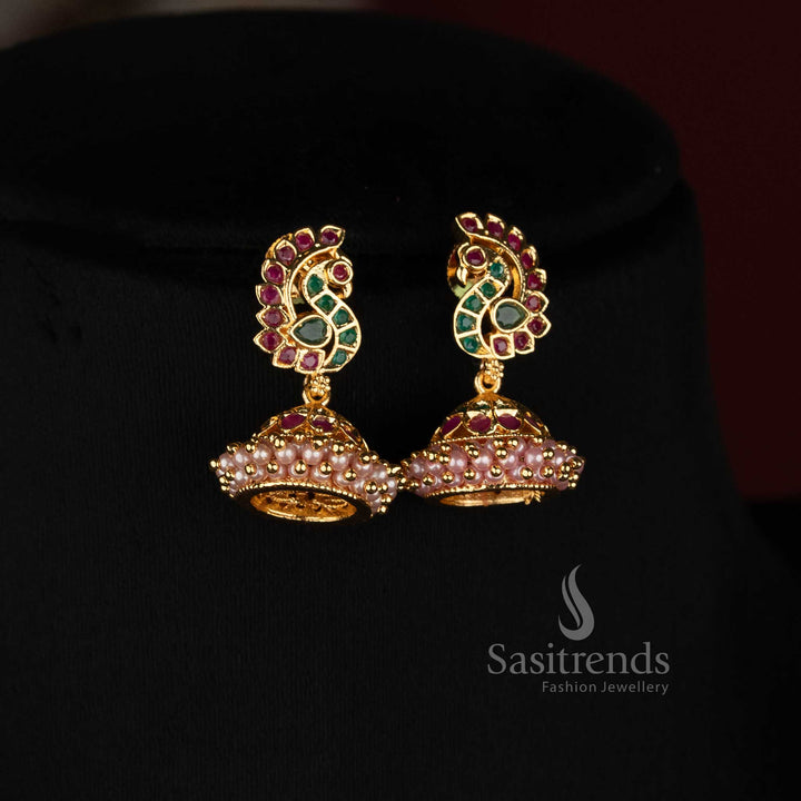Traditional Micro Gold Plated Peacock Motif Jhumka Earrings - Sasitrends