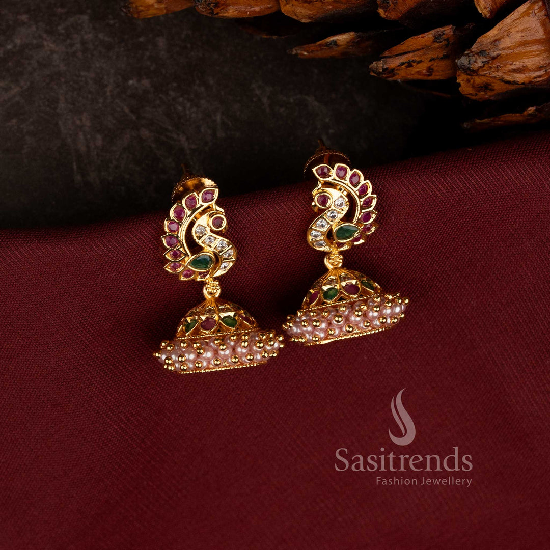 Traditional Micro Gold Plated Peacock Motif Jhumka Earrings - Sasitrends
