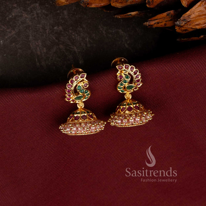 Traditional Micro Gold Plated Peacock Motif Jhumka Earrings - Sasitrends