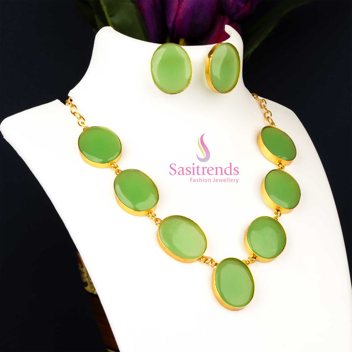 stylish Gold Plated Monalisa Stone Feather Jewellery Set - Party Wear Collections