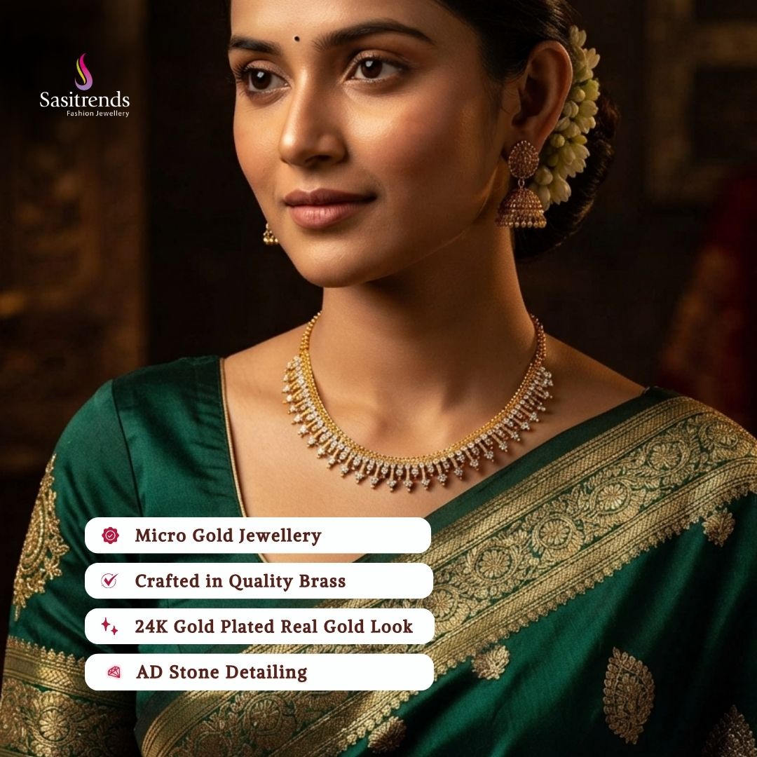 Guaranteed Micro gold plated AD stone necklace model image - Sasitrends