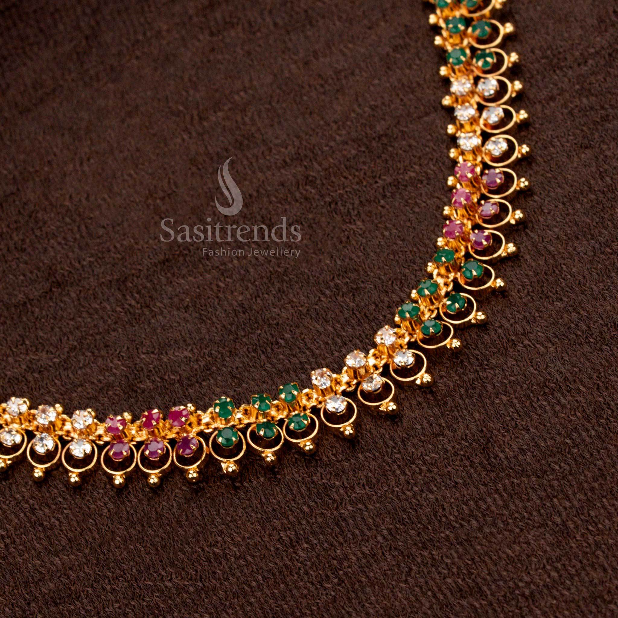 High-Quality Micro Gold Plated Layered Stone Necklace, South Indian Temple Jewellery – Sasitrends
