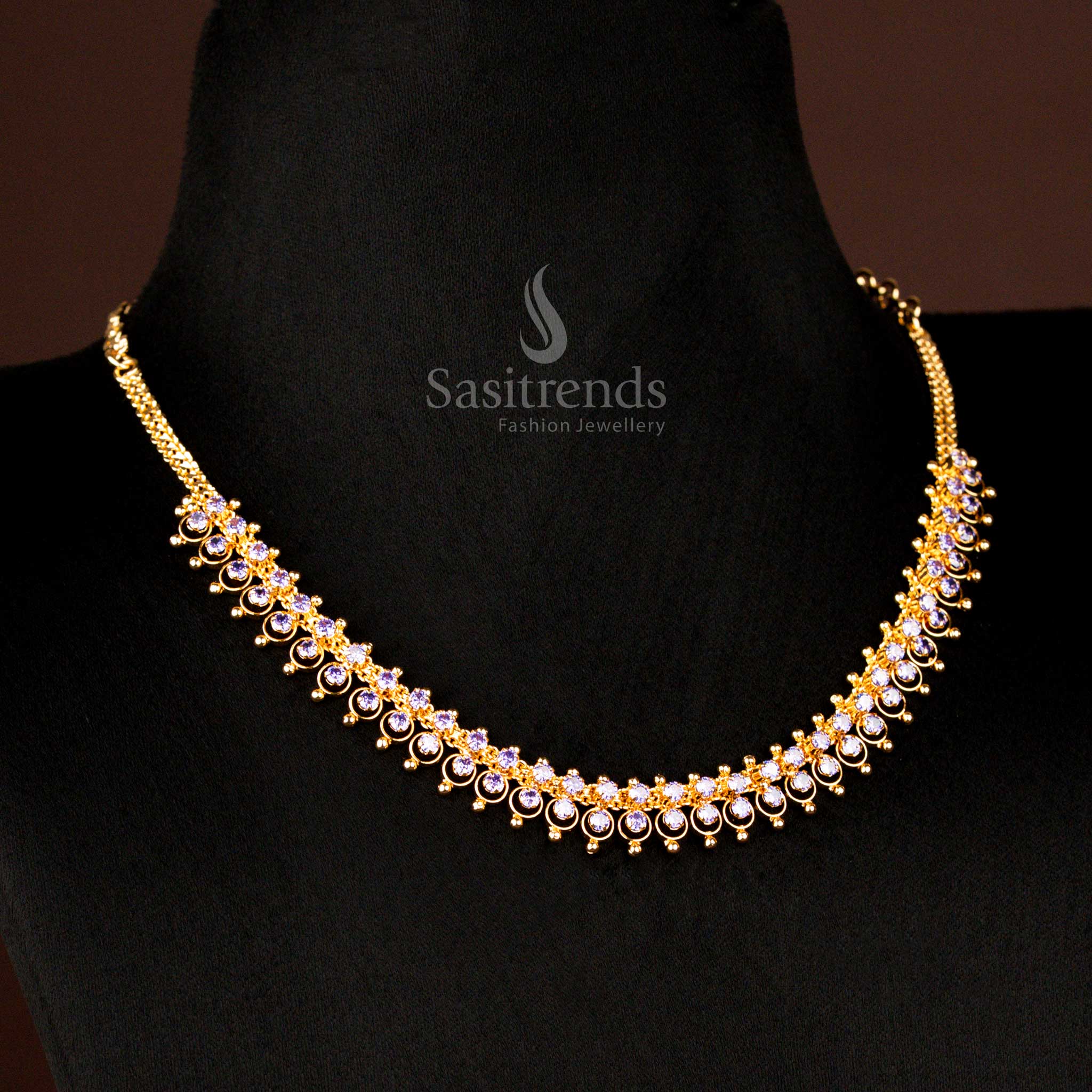 Guaranteed One Gram Micro Gold Plated Purple Ad Stone Necklace , Traditional Wear - Sasitrends 