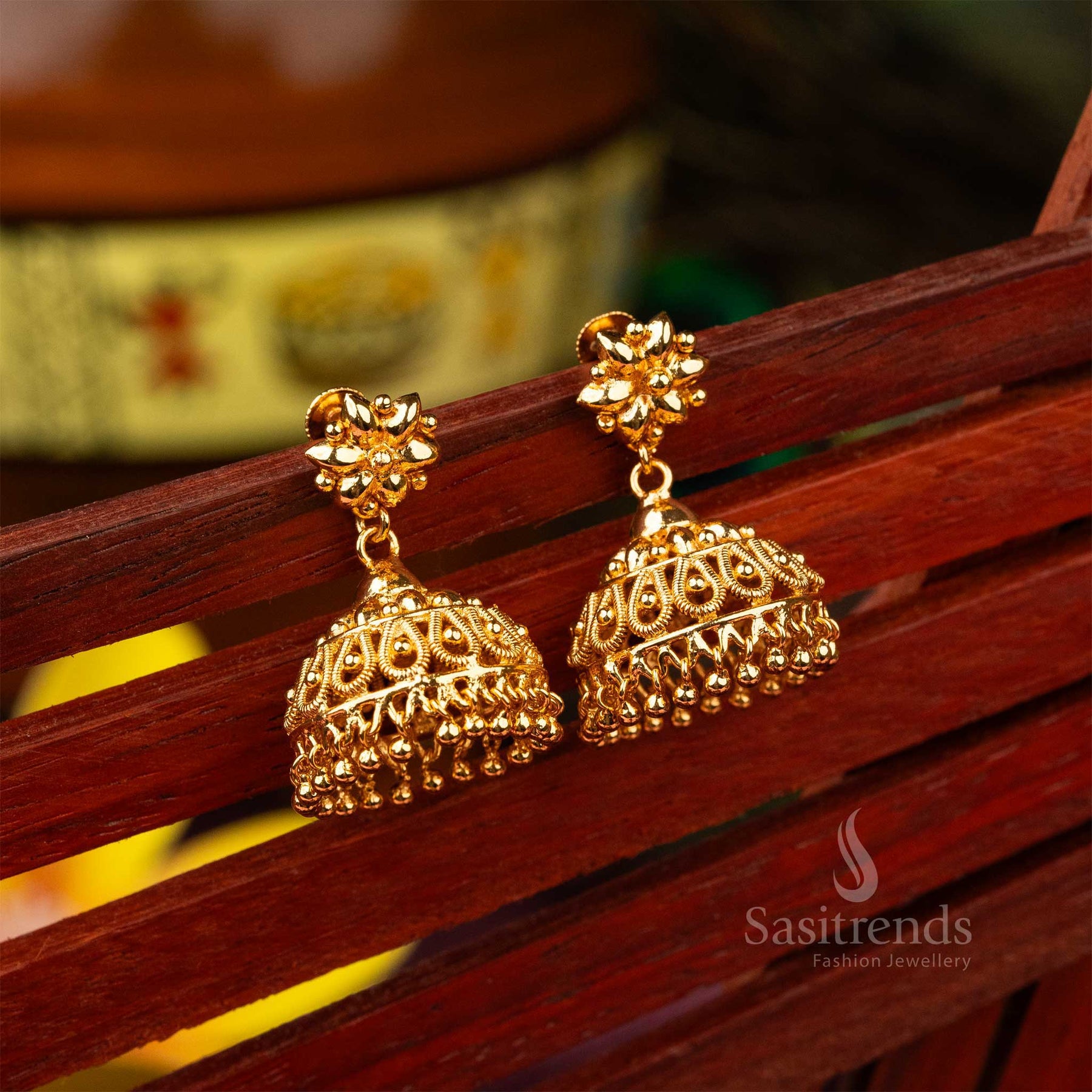 Exquisite Micro Gold Plated Kerala Style Jhumka Earrings Traditional Elegance