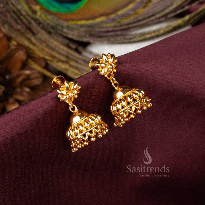 Spectacular dazzling grand micro gold plated Kerala traditional hanging jhumkas featuring graceful elegance and cultural richness - Sasitrends