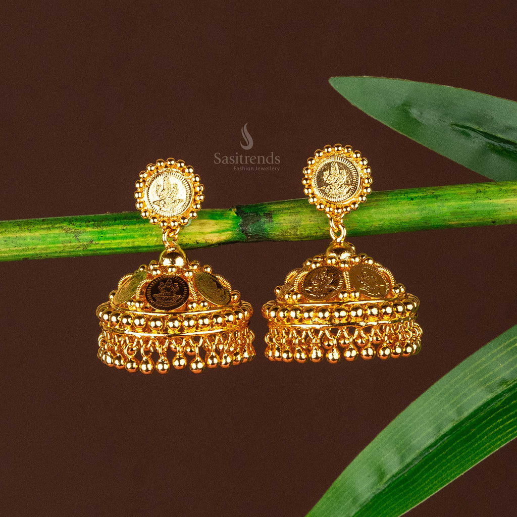 Kerala Style Lakshmi Coin Jhumka Earrings 24K Micro Gold Plated
