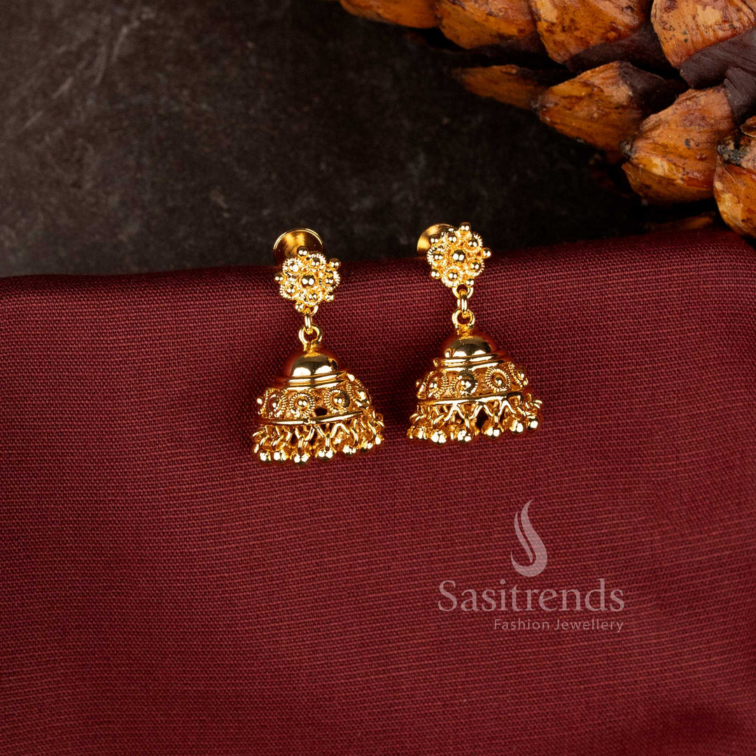 Traditional Micro Gold Plated Granulated Cluster Dome Jhumka Earrings - Sasitrends
