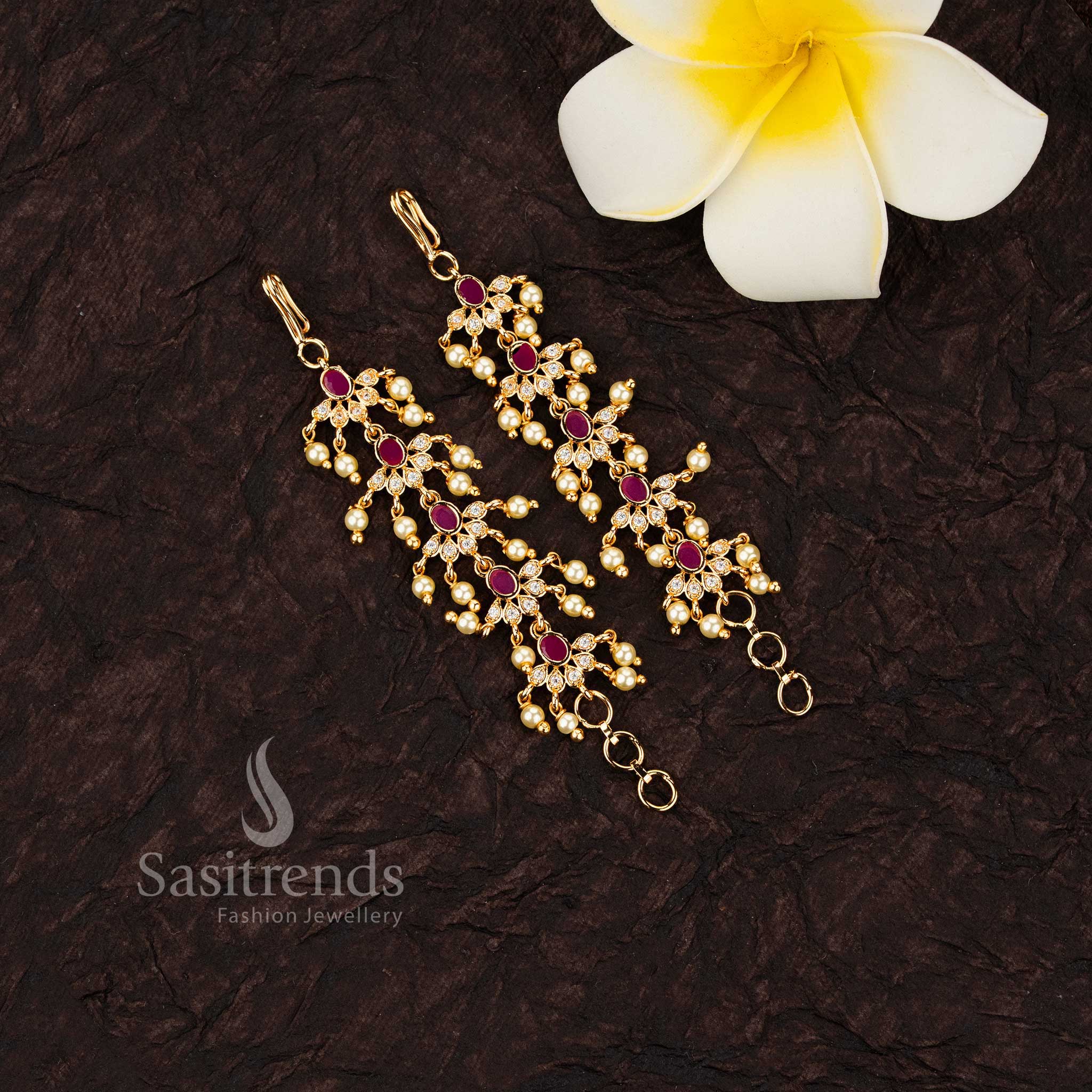 Gorgeous micro gold-plated pearl matil ear chain, featuring exquisite AD stones - Sasitrends