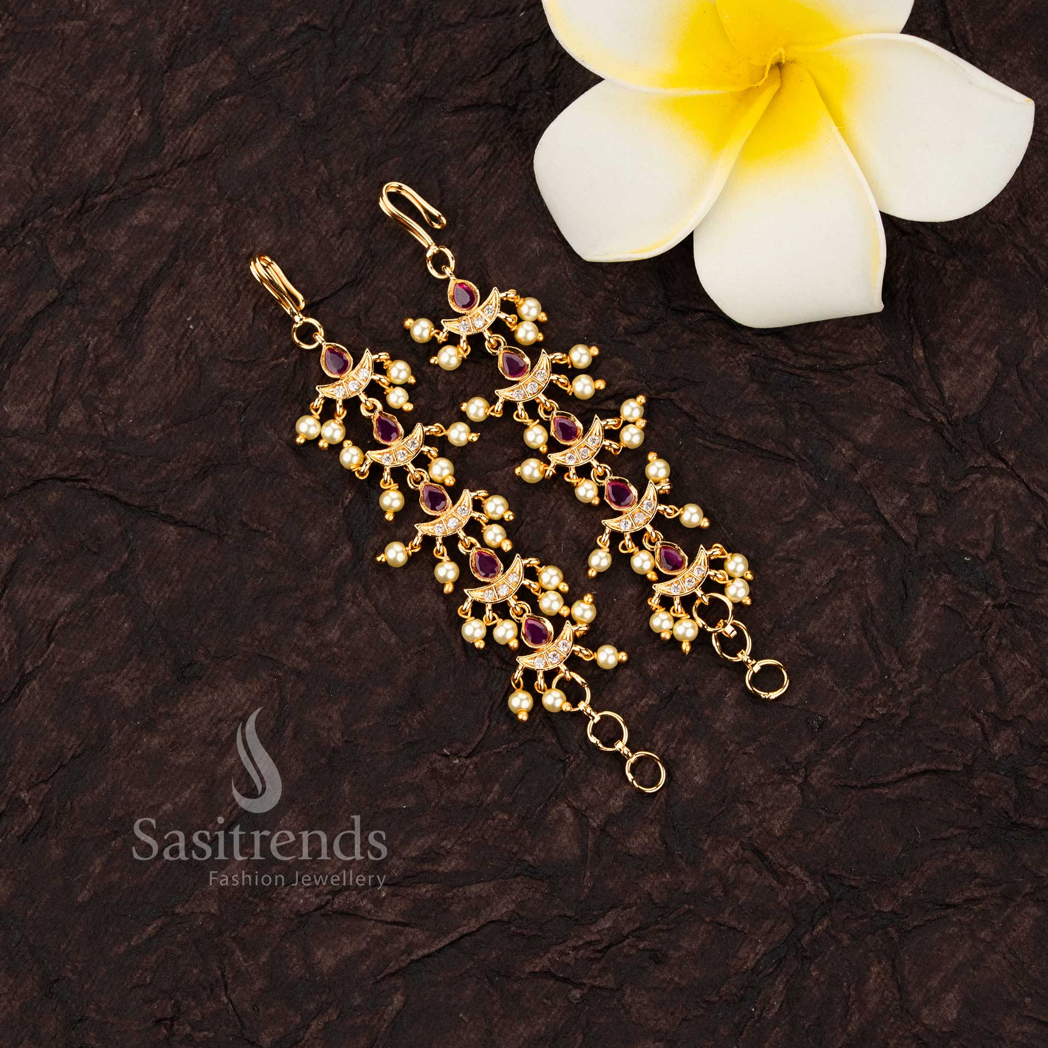 Gorgeous micro gold-plated pearl matil ear chain, featuring exquisite AD stones - Sasitrends 