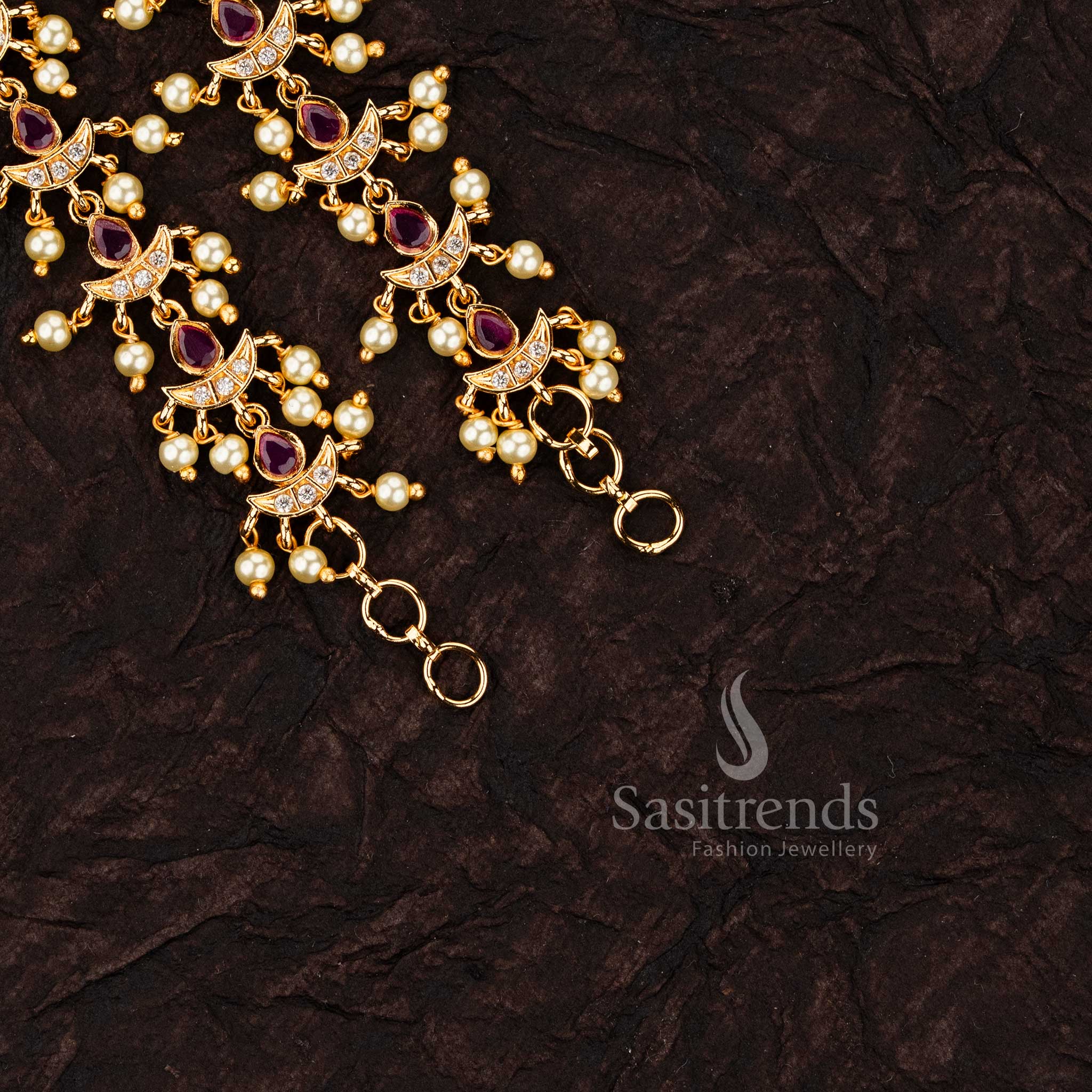 Micro gold-plated pearl matil ear chain, featuring exquisite AD stones - Sasitrends 