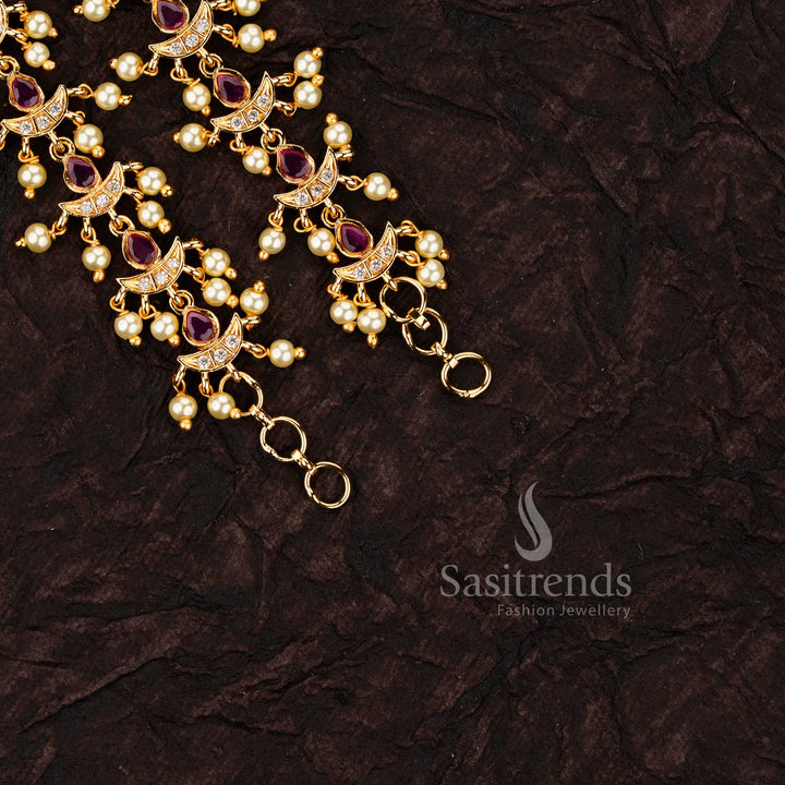 Micro gold-plated pearl matil ear chain, featuring exquisite AD stones - Sasitrends 