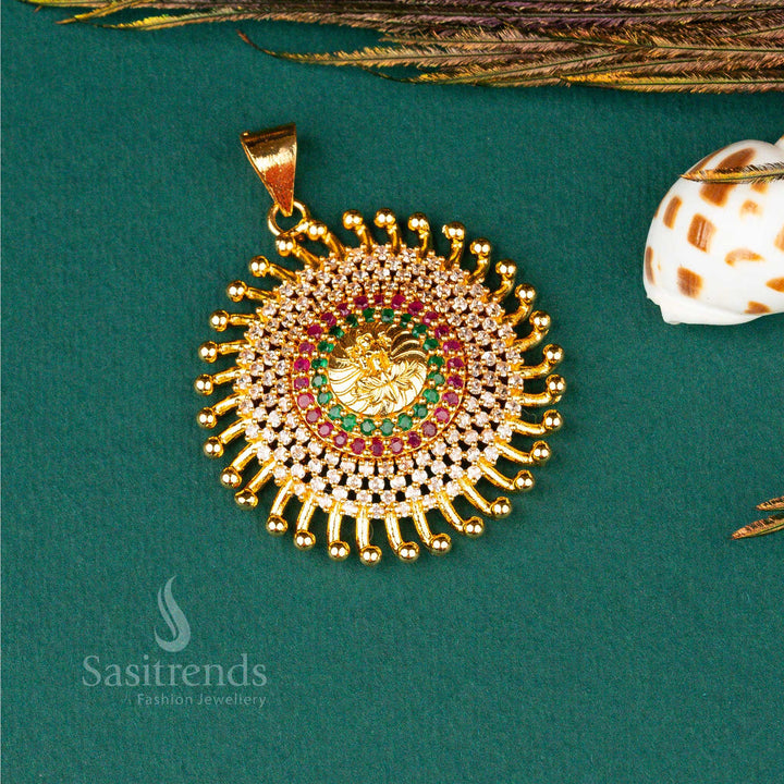 Elevate your ethnic charm with this vibrant multi-coloured stunning micro gold-plated Lakshmi pendant - Sasitrends
