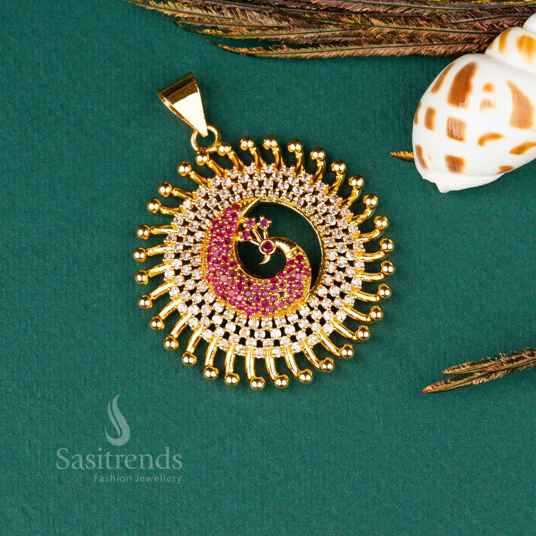 Elegant Micro Gold Plated Peacock Pendant with AD Stones – Sasitrends