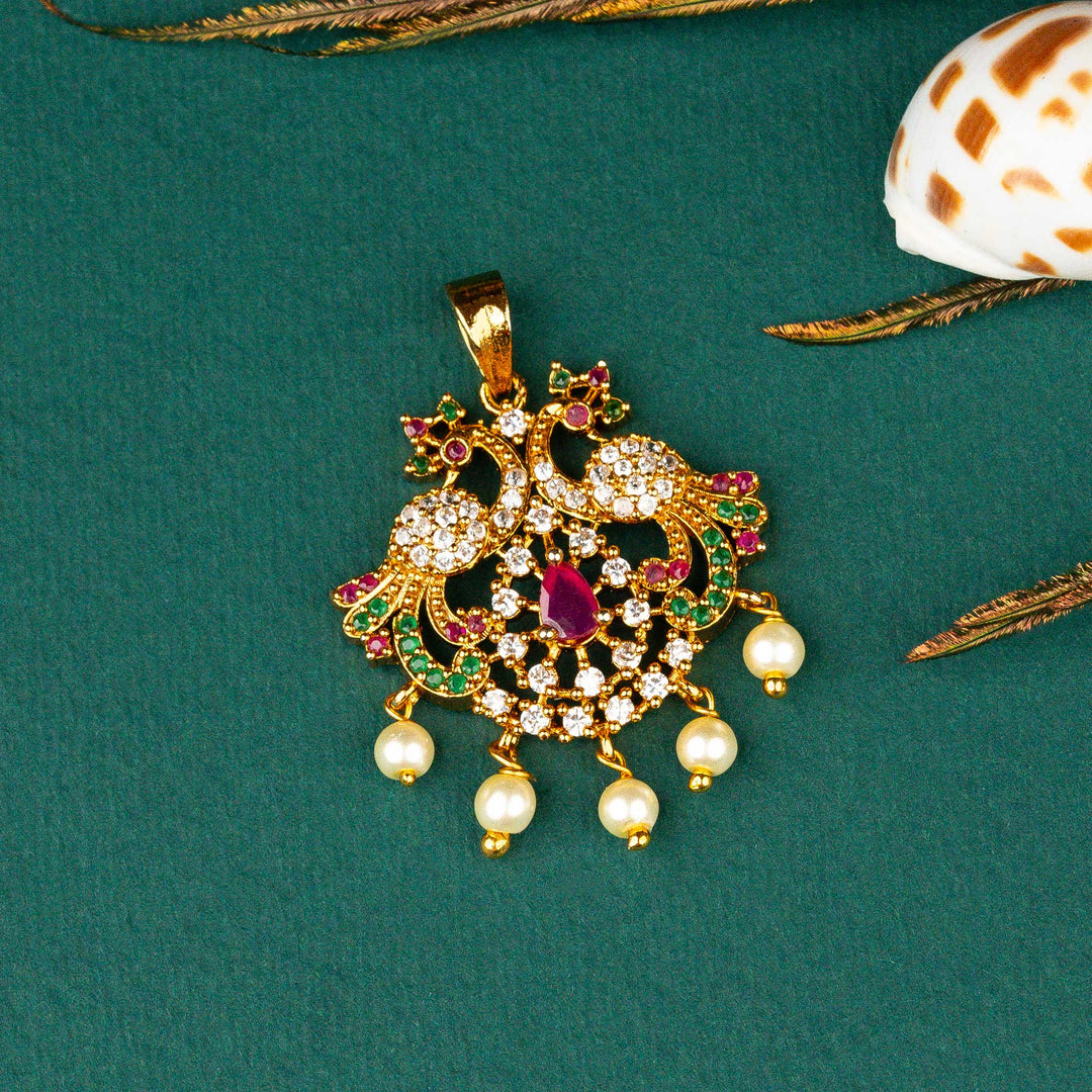 Elegant Matt Gold Plated AD Pendant Festive Jewellery Collection